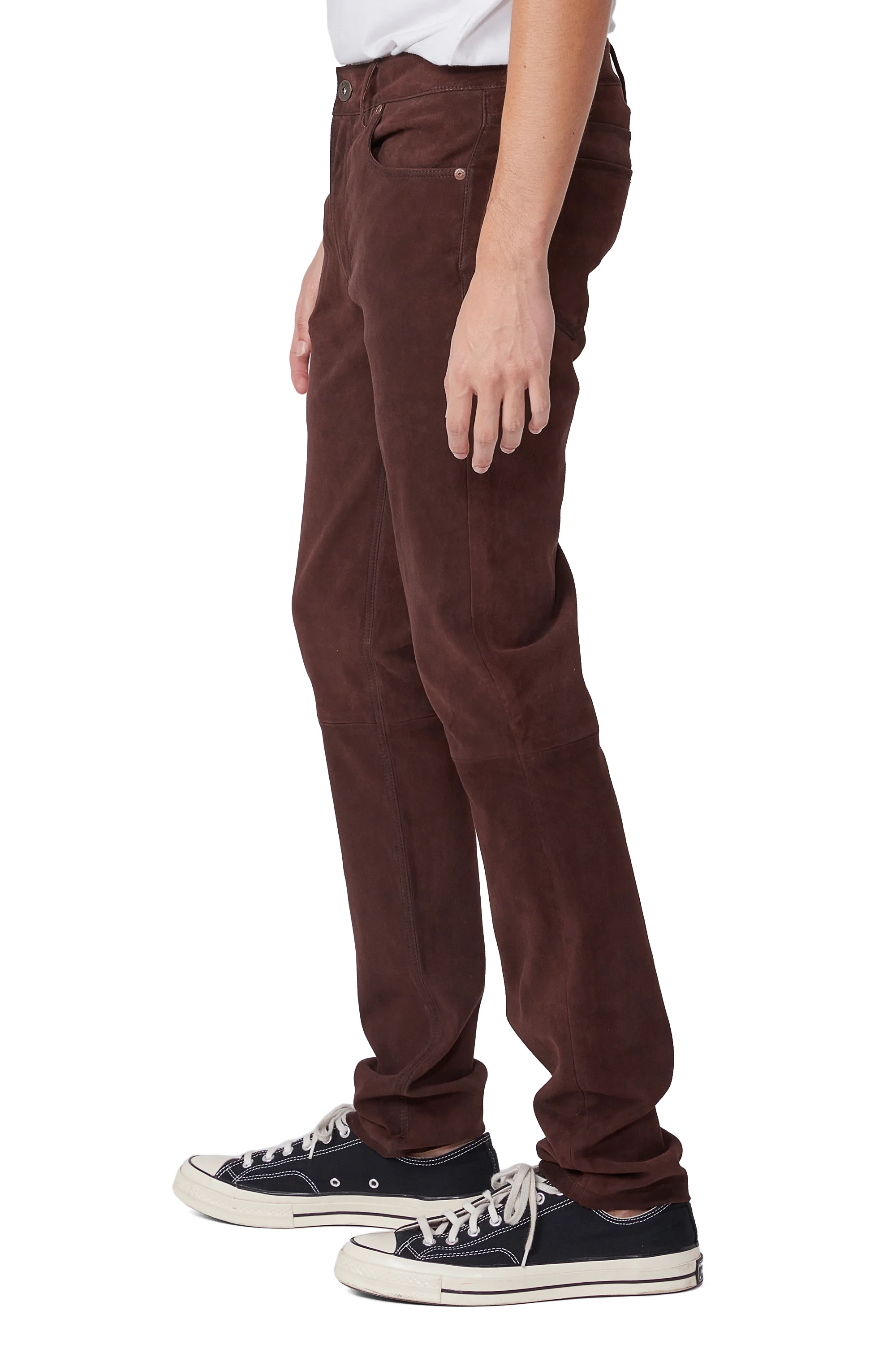 Lennox Slim Pant - Dark Berry Coated Suede - Image 3