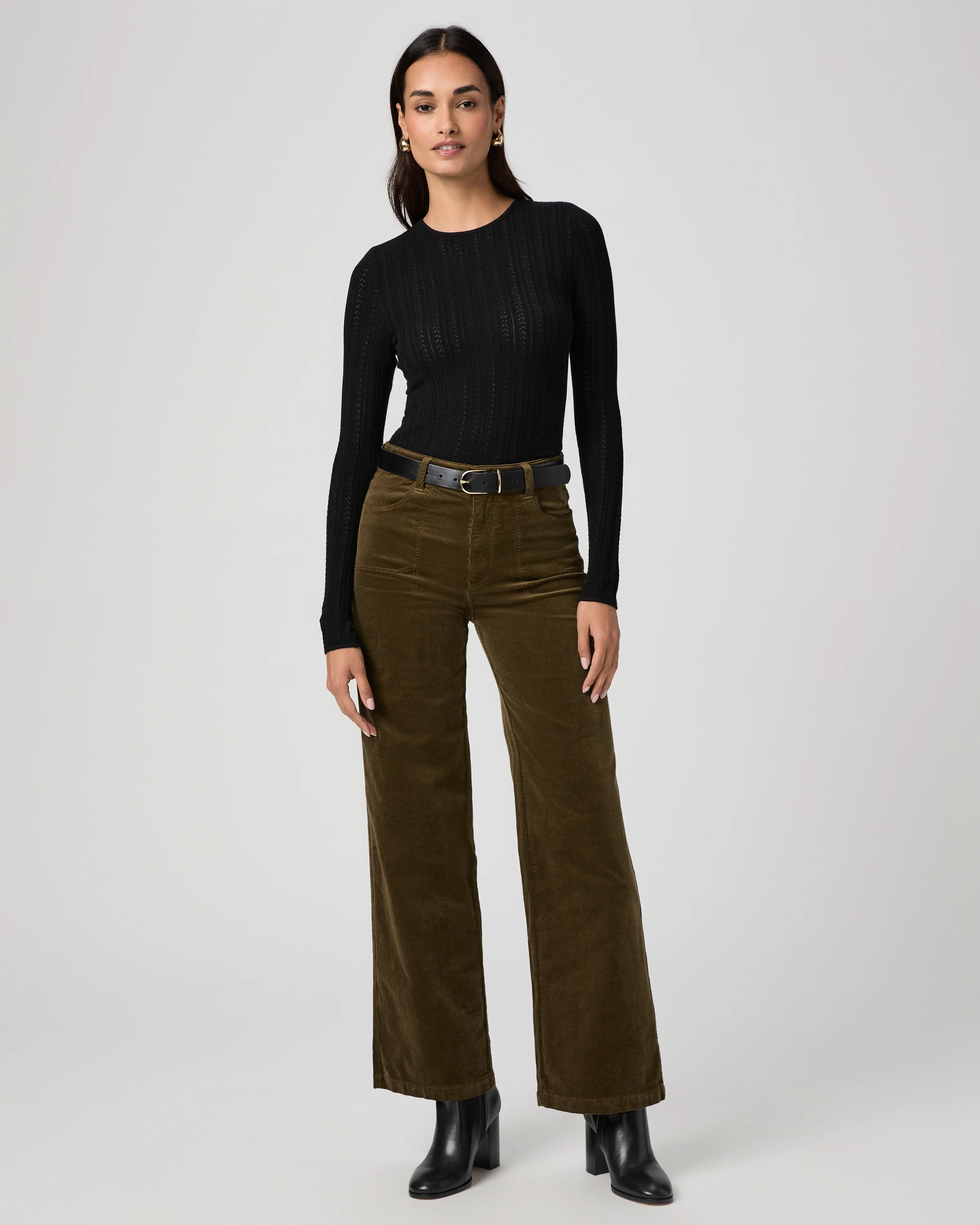 Anessa 31 Inch Wide Leg Pant - Dark Brushed Olive Corduroy