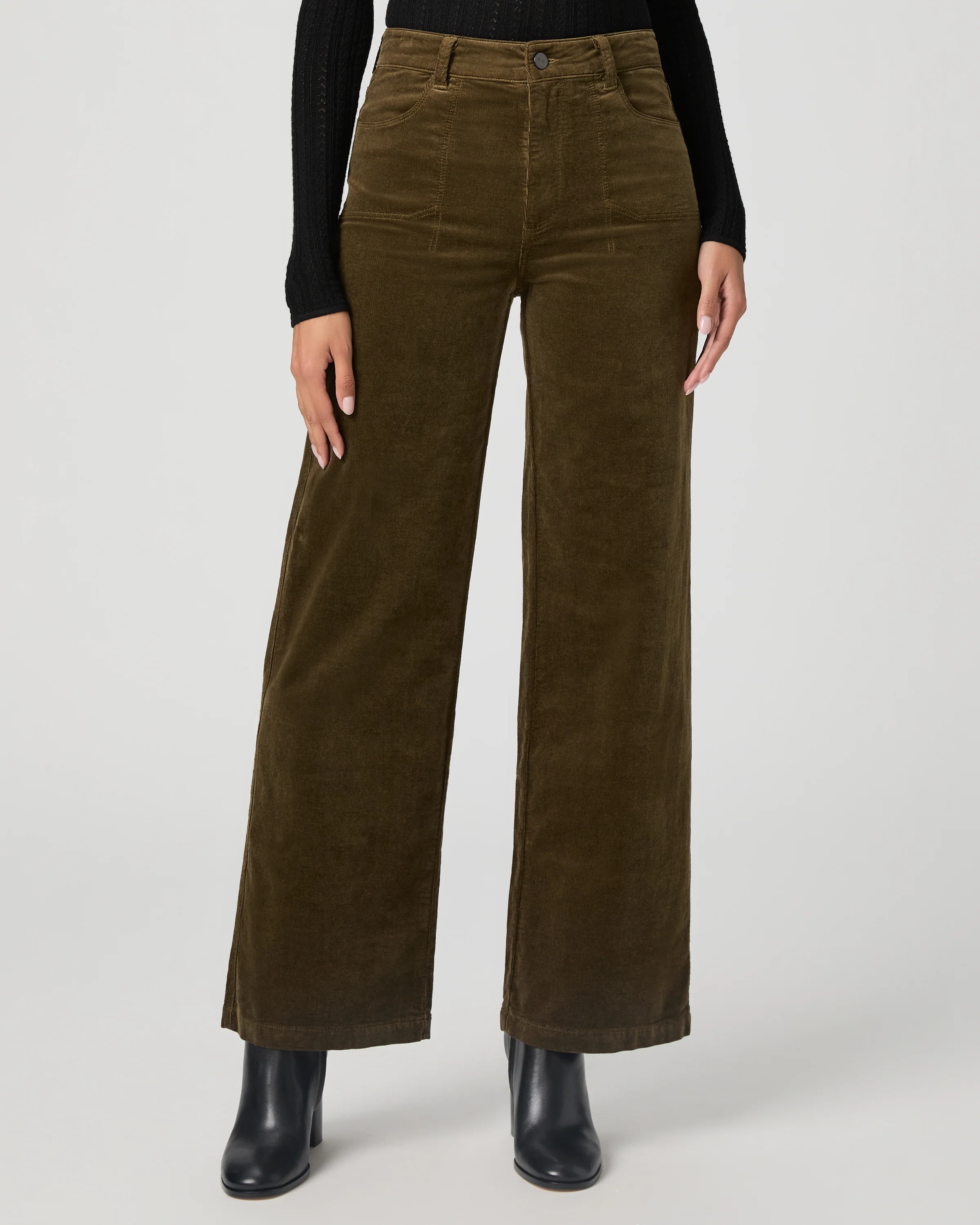 Anessa 31 Inch Wide Leg Pant - Dark Brushed Olive Corduroy - Image 2