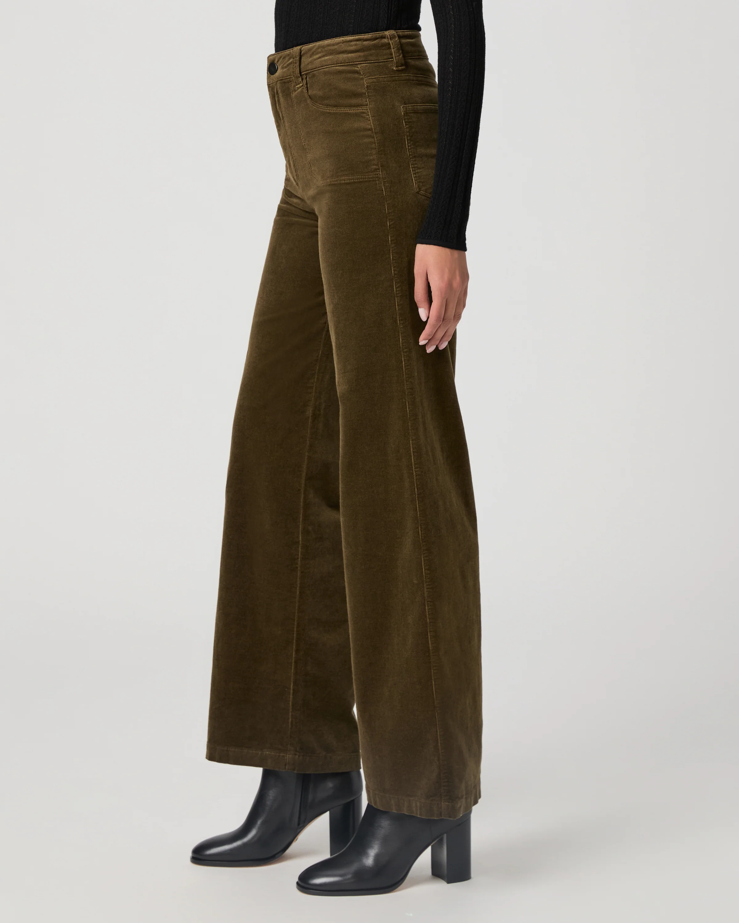 Anessa 31 Inch Wide Leg Pant - Dark Brushed Olive Corduroy - Image 3
